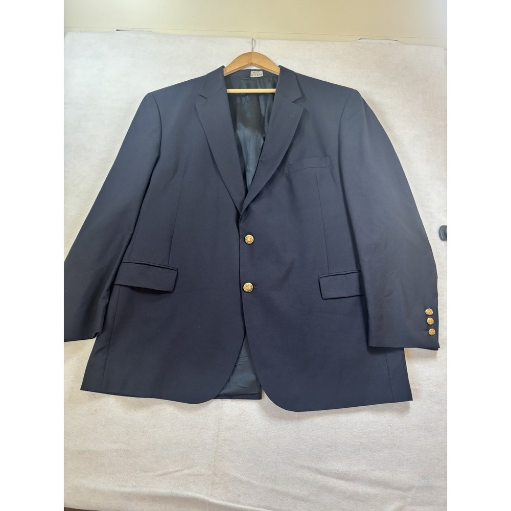 Jos A Bank Men's 50L Wool Sport‎ Navy Gold Button Jacket Office Casual Preppy